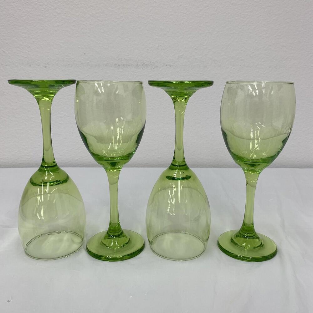 Hand Blown Green Iridescent Wine Glass Goblet Set of 4 - Picture 2 of 9